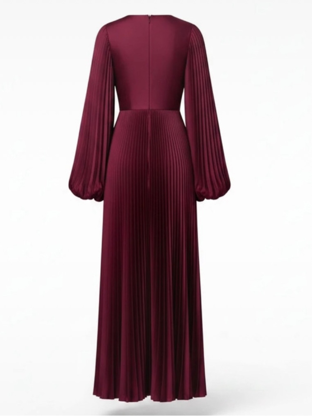 MAC DUGGAL pleated Burgundy Long-Sleeve Maxi Dress Sz 8 - Picture 2 of 11